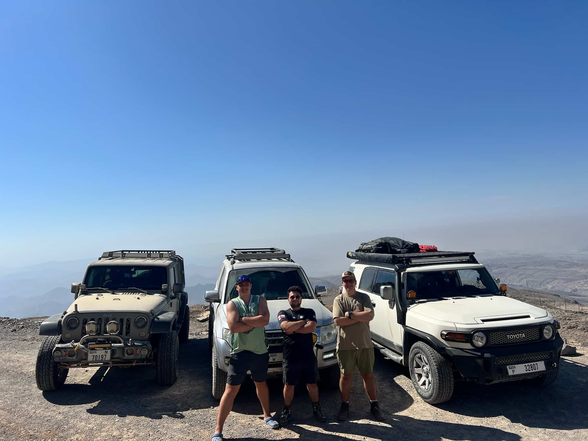 Ventrax Offroad crew with Jeep, Mitsubishi Pajero and Toyota FJ Cruiser at Jebel Jais